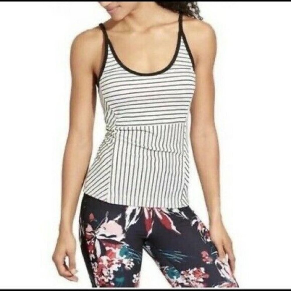 ATHLETA Derek Lam x Athleta Tank Top White Madison Ave Striped Scoop Neck Size M